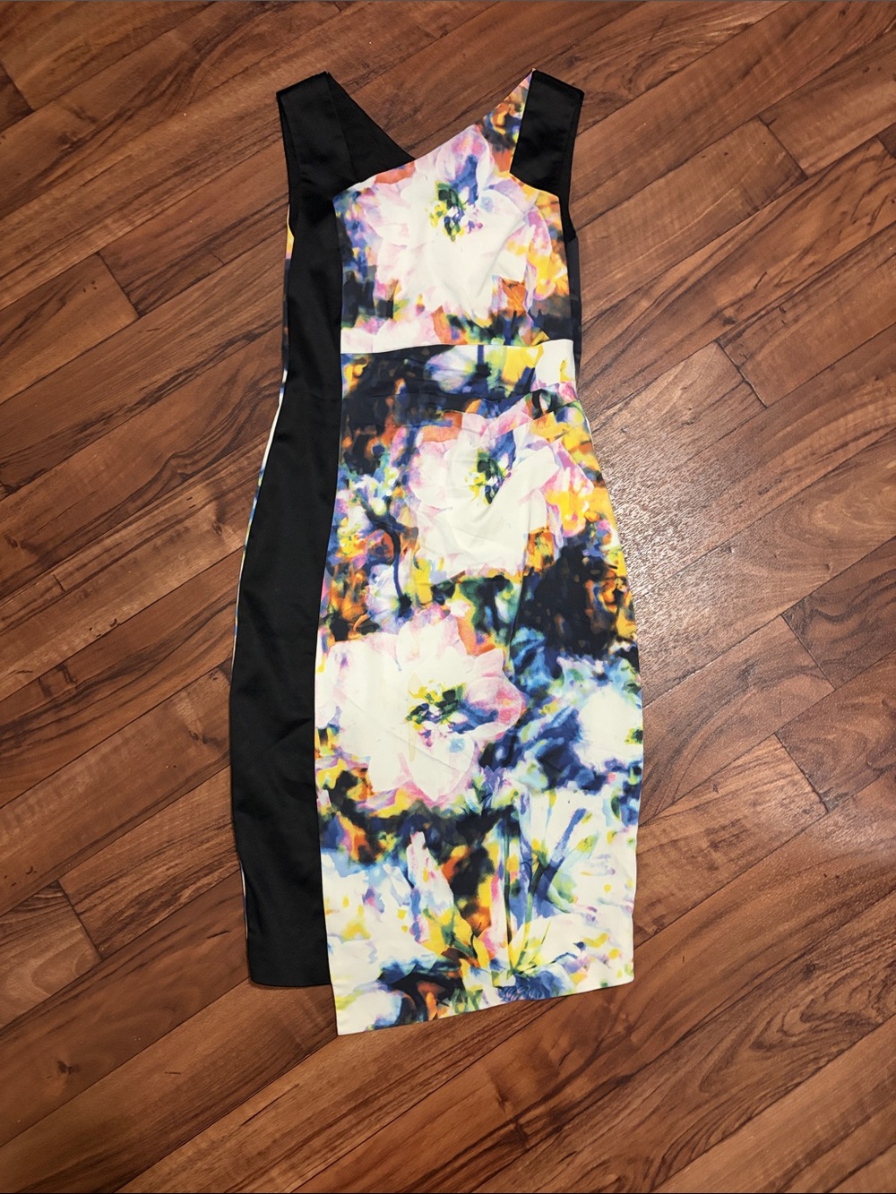 Karen Millen Floral Sheath Dress with Black Panels